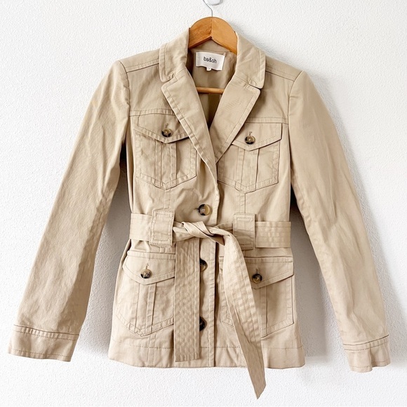 BA&SH Beige Muse Belted Gabardine Utility Jacket - Picture 2 of 9